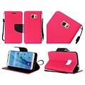 Insten Flip Leather Fabric Case Lanyard w/stand For Samsung Galaxy S7 - Hot Pink/Black