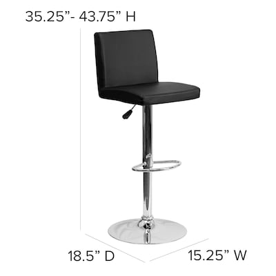 Flash Furniture Contemporary Vinyl Panel Back Barstool, Adjustable Height, Black (CH92066BK)