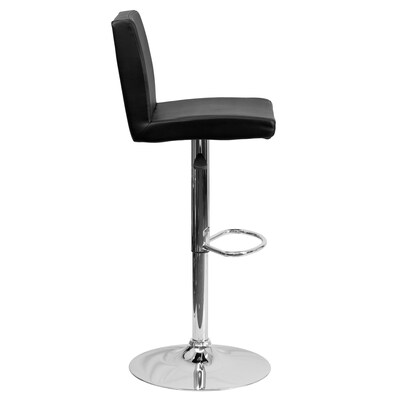 Flash Furniture Contemporary Vinyl Panel Back Barstool, Adjustable Height, Black (CH92066BK)