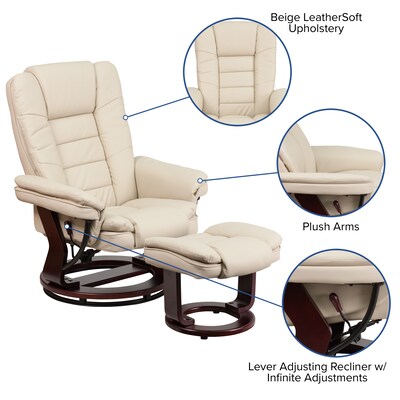 Flash Furniture LeatherSoft Recliner and Ottoman Set Beige (BT7818BGE)