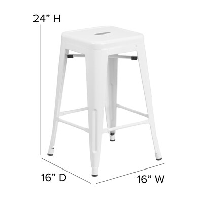 Flash Furniture Kai Industrial Metal Counter Stool without Back, White (CH3132024WH)