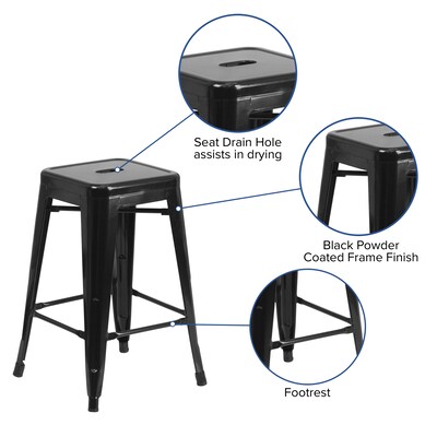 Flash Furniture Kai Industrial Metal Counter Stool without Back, Black (CH3132024BK)