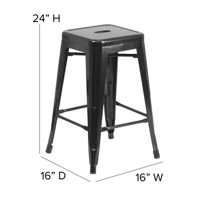 Flash Furniture Kai Industrial Metal Counter Stool without Back, Black (CH3132024BK)