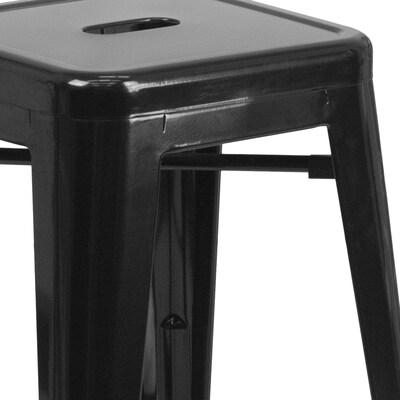 Flash Furniture Kai Industrial Metal Counter Stool without Back, Black (CH3132024BK)