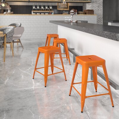 Flash Furniture Kai Industrial Metal Counter Stool without Back, Orange (CH3132024OR)