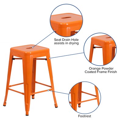 Flash Furniture Kai Industrial Metal Counter Stool without Back, Orange (CH3132024OR)