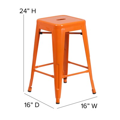 Flash Furniture Kai Industrial Metal Counter Stool without Back, Orange (CH3132024OR)