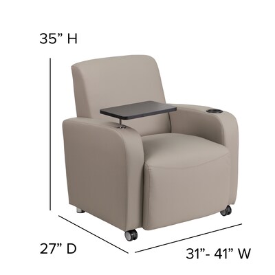 Flash Furniture Leather Guest Chair; Gray w/Tablet Arm, Front Wheel Casters and Cup Holder