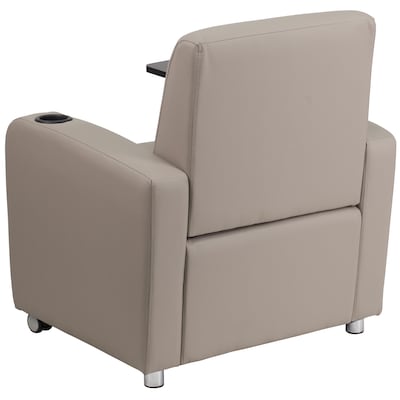 Flash Furniture Leather Guest Chair; Gray w/Tablet Arm, Front Wheel Casters and Cup Holder