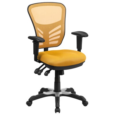 Flash Furniture Nicholas Ergonomic Mesh Swivel Mid-Back Multifunction Executive Office Chair, Yellow-Orange (HL0001YEL)