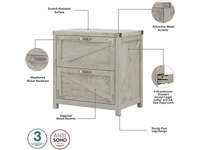 kathy ireland® Home by Bush Furniture 2-Drawer Lateral File Cabinet, Letter/Legal, Cottage White, 29" (CGF129CWH-03)
