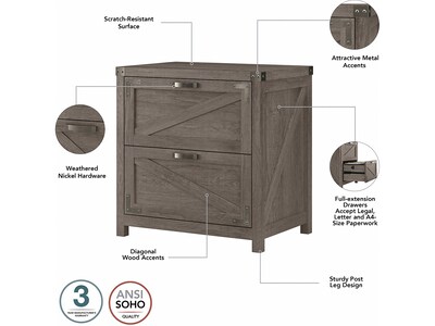 kathy ireland® Home by Bush Furniture 2-Drawer Lateral File Cabinet, Letter/Legal, Restored Gray, 29" (CGF129RTG-03)