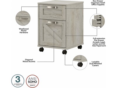 kathy ireland® Home by Bush Furniture 2-Drawer Vertical File Cabinet, Mobile, Letter/Legal, Cottage White, 17"