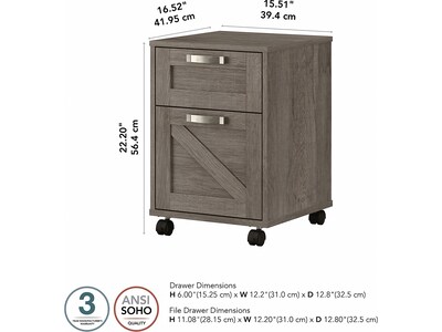 kathy ireland® Home by Bush Furniture 2-Drawer Vertical File Cabinet, Mobile, Letter/Legal, Restored Gray, 17"