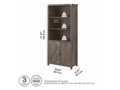 kathy ireland® Home by Bush Furniture Cottage Grove 5-Shelf 72"H Bookcase, Restored Gray (CGB132RTG-03)