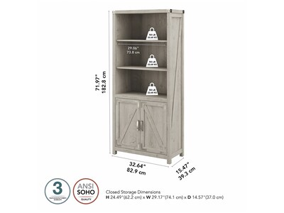 kathy ireland® Home by Bush Furniture Cottage Grove 5-Shelf 72"H Bookcase, Cottage White (CGB132CWH-03)