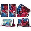 Insten Butterfly Bliss Folio Leather Fabric Cover Case Lanyard w/stand/Diamond For Apple iPhone 7/ 8, Red/Blue