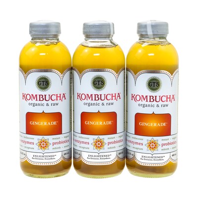 GT'S Organic Raw Kombucha Gingerade, 16 oz., 6/Box (20006)