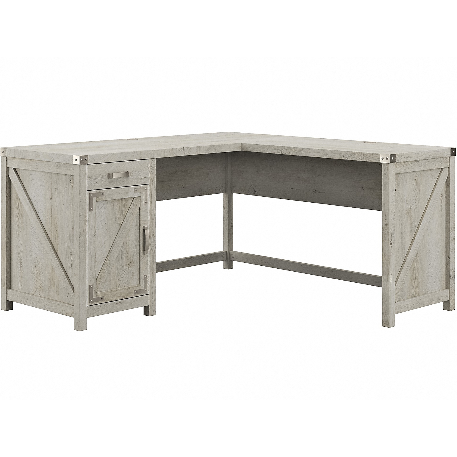 Bush Furniture Knoxville 60W L Shaped Desk with Drawer and Storage Cabinet, Cottage White (CGD160CWH-03)
