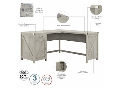 Bush Furniture Knoxville 60"W L Shaped Desk with Drawer and Storage Cabinet, Cottage White (CGD160CWH-03)