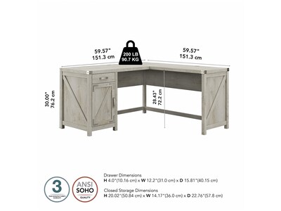 Bush Furniture Knoxville 60"W L Shaped Desk with Drawer and Storage Cabinet, Cottage White (CGD160CWH-03)