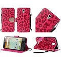 Insten Leopard Flip Leather Fabric Case Lanyard w/stand/Diamond For Alcatel One Touch Elevate - Red/Black