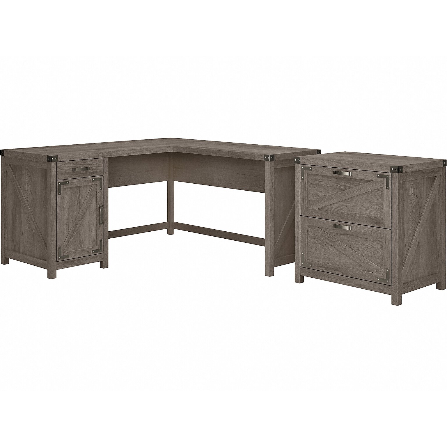 kathy ireland® Home by Bush Furniture Cottage Grove 60 L-Shaped Desk with File Cabinet, Restored Gray (CGR004RTG)
