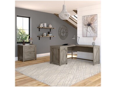 kathy ireland® Home by Bush Furniture Cottage Grove 60" L-Shaped Desk with File Cabinet, Restored Gray (CGR004RTG)
