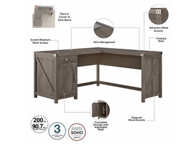 kathy ireland® Home by Bush Furniture Cottage Grove 60" L-Shaped Desk with File Cabinet, Restored Gray (CGR004RTG)