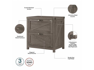 kathy ireland® Home by Bush Furniture Cottage Grove 60" L-Shaped Desk with File Cabinet, Restored Gray (CGR004RTG)