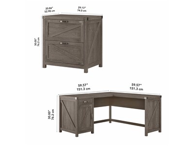 kathy ireland® Home by Bush Furniture Cottage Grove 60" L-Shaped Desk with File Cabinet, Restored Gray (CGR004RTG)