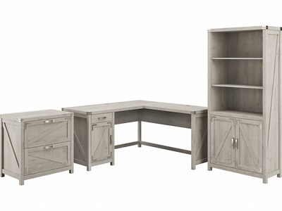 kathy ireland® Home by Bush Furniture Cottage Grove 60 L-Shaped Desk with Storage, Cottage White (C