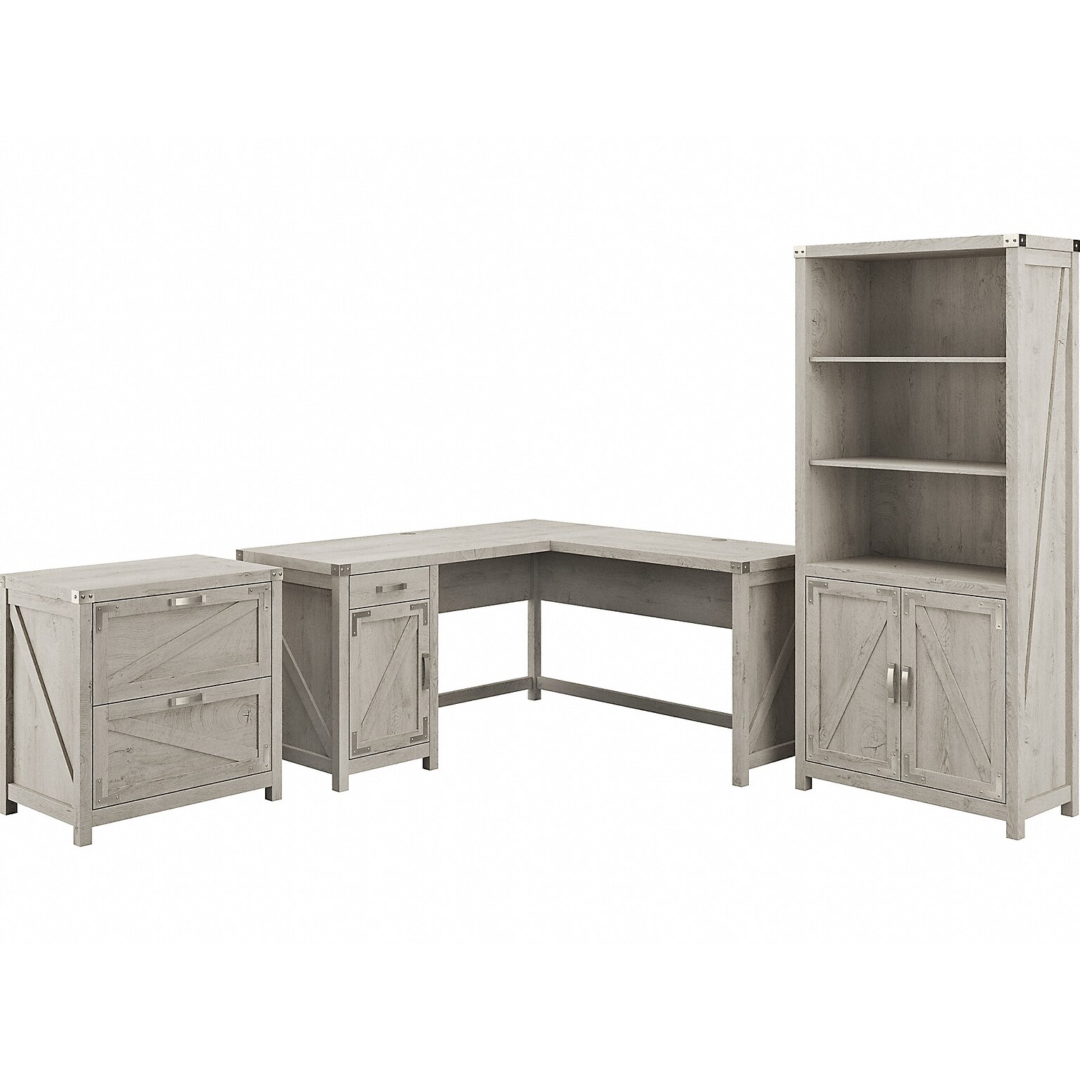 kathy ireland® Home by Bush Furniture Cottage Grove 60 L-Shaped Desk with Storage, Cottage White (CGR005CWH)