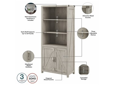 kathy ireland® Home by Bush Furniture Cottage Grove 60" L-Shaped Desk with Storage, Cottage White (CGR005CWH)