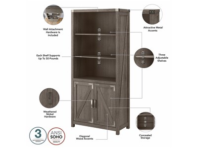 kathy ireland® Home by Bush Furniture Cottage Grove 60" L-Shaped Desk with Storage, Restored Gray (CGR005RTG)