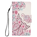 Insten Butterfly Flip Leather Fabric Stand Card Case Lanyard w/Photo Display For Apple iPhone 7 Plus/ 8 Plus (5.5), Pink/White