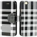 Insten Book-Style Leather Fabric Case w/stand/card holder for Apple iPhone 6s Plus / 6 Plus - Black/White