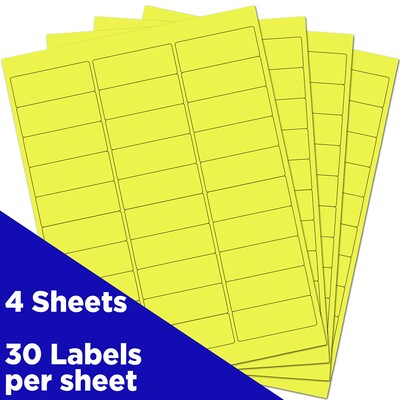 JAM Paper Laser/Inkjet Address Labels, 1" x 2 5/8", Neon Yellow, 30 Labels/Sheet, 4 Sheets/Pack (354328008)