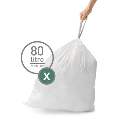 simplehuman Code X 21 Gallon Trash Bag, 26 x 34.6, Low Density, 34 Mic, White, 200 Bags/Box (CW027