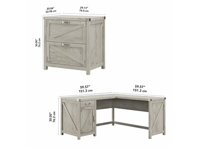 kathy ireland® Home by Bush Furniture Cottage Grove 60" L-Shaped Desk with Lateral File Cabinet, Cottage White (CGR004CWH)