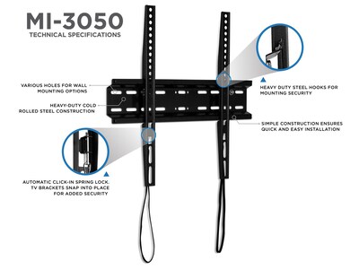 Mount-It! Fixed Wall TV Mount for LCD (Low Profile Slim), Lockable, Screen Size: 32"-55", 77 lbs. Max. (MI-3050)