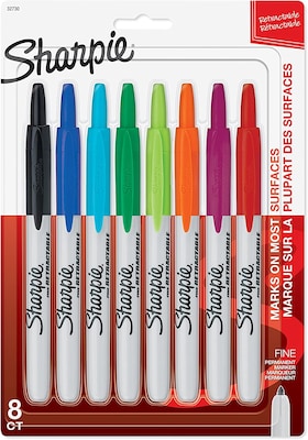 Sharpie Retractable Permanent Markers, Fine Tip, Assorted, 8/Pack (32730)