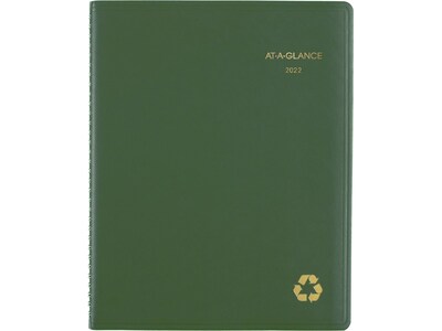 2022 AT-A-GLANCE Recycled, 8.25 x 11 Weekly/Monthly Appointment Book, Green (70-950G-60-22)