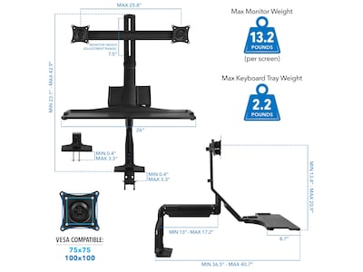 Mount-It! Adjustable Dual-Monitor Mount, Up to 27", Black (MI-7984)