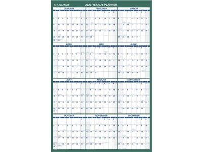 2022 AT-A-GLANCE 36.5 x 24.25 Yearly Calendar, White/Green (PM210-28-22)
