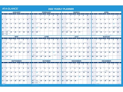 2022 AT-A-GLANCE 24.25 x 36.5 Yearly Calendar, White/Blue (PM200-28-22)
