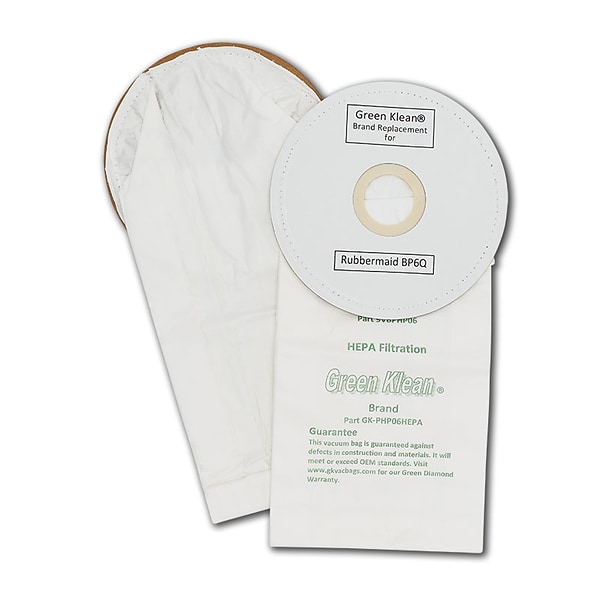 Green Klean® Replacement Vacuum Bags, Fits Rubbermaid® BP 6 Qt. H12 Hepa and Others, 10/pk