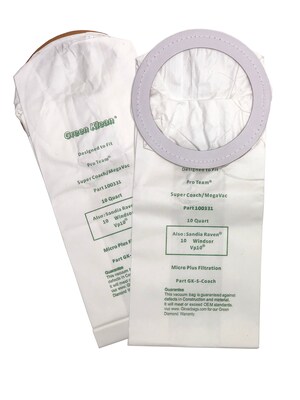 Green Klean® Repl Vacuum Bags, Fits ProTeam Super Coach Mega Vac, Perfect Vac, Windsor VP10, Sandia