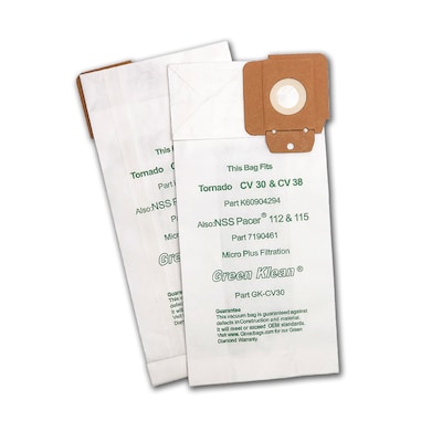 Green Klean® Replacement Vacuum Bags, For Tornado CV30, CV38 12,15, NSS Pacer 112/115, 10/pk