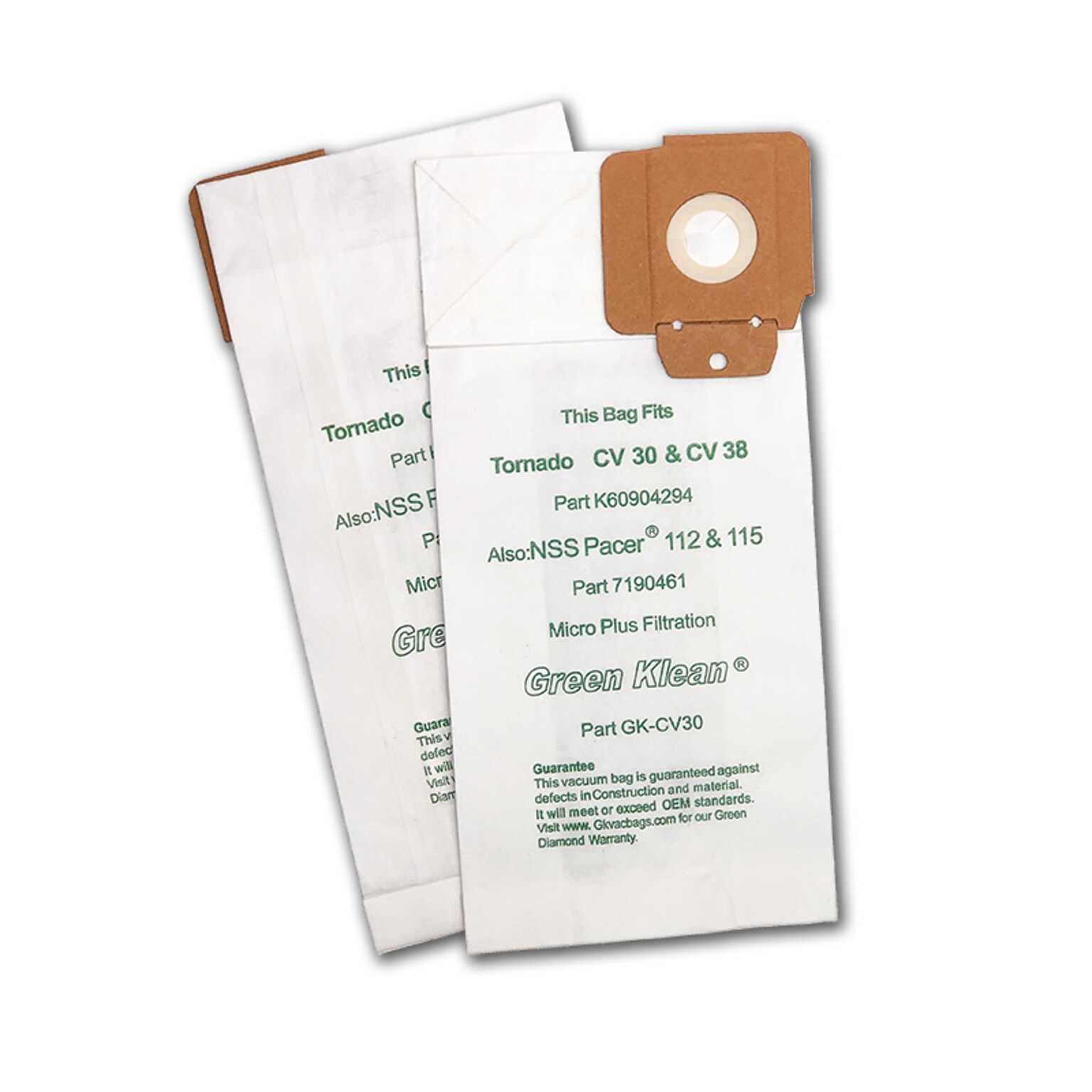 Green Klean® Replacement Vacuum Bags, For Tornado CV30, CV38 12,15, NSS Pacer 112/115, 10/pk